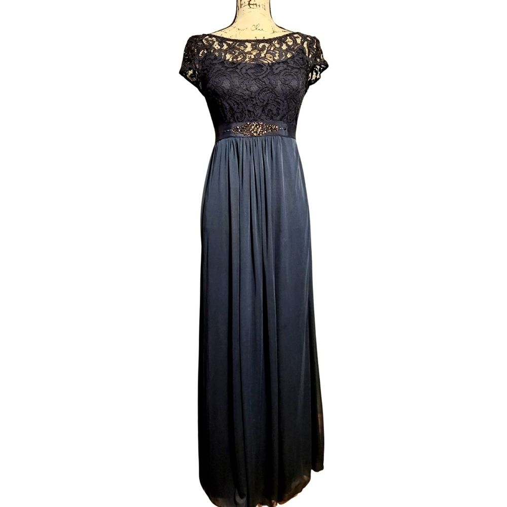 Adrianna Papell Blue Cap Sleeve Gown - Picture 4 of 10